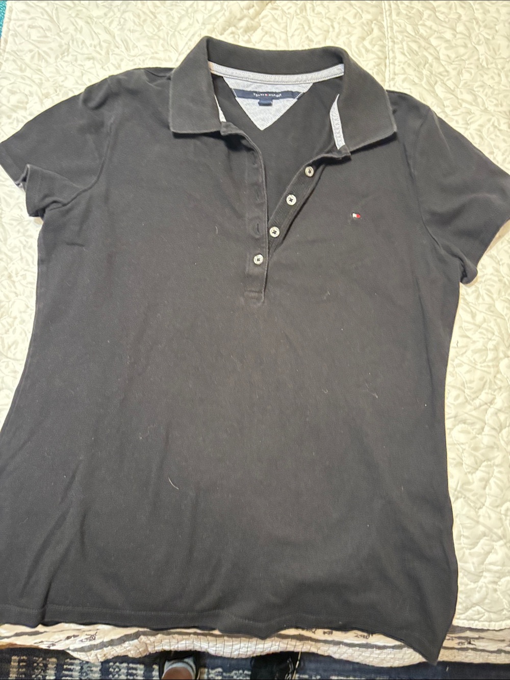 Tommy Hilfiger Women's Black Button-Down Polo Shirt